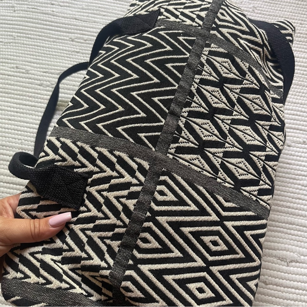 WORLD MARKET Boho Weekender Duffel Bag Black White Cotton Travel - Picture 5 of 13